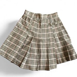 Maje Mini Skirt Pleated Plaid Asymmetrical Sz EU34/ 2 Brown Clueless Preppy
